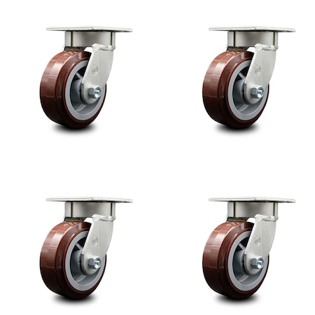 5 Inch Kingpinless Poly On Polyolefin Wheel Swivel Top Plate Caster SCC, 4PK